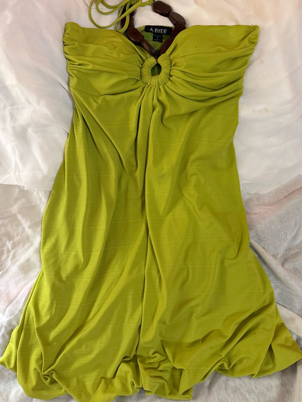 A. Byer Lime Green Strapless Ring-Front Sundress